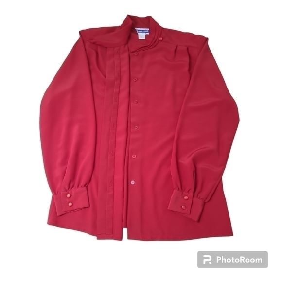 Pendleton Mock Button Neck Button down Vintage Red Blouse Size 8 - Picture 6 of 12